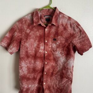 RVCA Men's Casual Red Tie-Dye Button Down Shirt Slim Fit